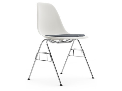 Eames Plastic Side Chair RE DSS Blanc|Avec coussin d'assise|Bleu foncé / ivoire|Sans liaison de rangée (DSS-N)