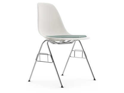 Eames Plastic Side Chair RE DSS Blanc|Avec coussin d'assise|Bleu glacier / ivoire|Sans liaison de rangée (DSS-N)