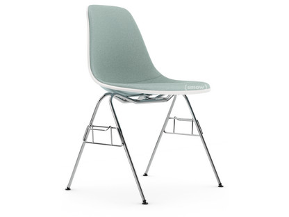 Eames Plastic Side Chair RE DSS Gris bleuté|Rembourrage intégral|Bleu glacier / ivoire|Avec liaison de rangée (DSS)