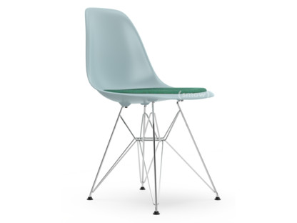 Eames Plastic Side Chair RE DSR Gris bleuté|Avec coussin d'assise|Menthe / forêt|Version standard - 43 cm|Chromé