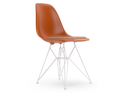 Eames Plastic Side Chair RE DSR Orange rouille|Avec coussin d'assise|Cognac / ivoire|Version standard - 43 cm|Revêtement blanc