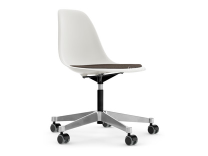 Eames Plastic Side Chair RE PSCC Blanc|Avec coussin d'assise|Gris chaud / marron marais