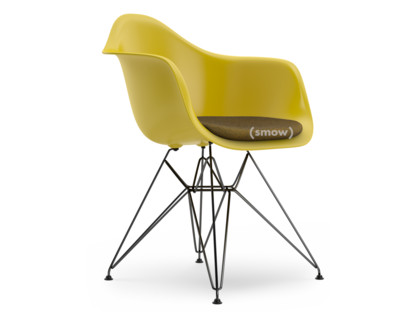Eames Plastic Armchair RE DAR Moutarde|Avec coussin d'assise|Moutarde / gris foncé|Version standard - 43 cm|Revêtement basic dark