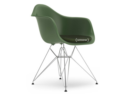Eames Plastic Armchair RE DAR Forêt|Avec coussin d'assise|Ivoire / forêt|Version standard - 43 cm|Chromé