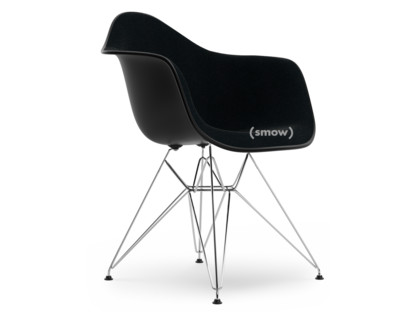 Eames Plastic Armchair RE DAR Noir profond  |Rembourrage intégral|Nero|Version standard - 43 cm|Chromé