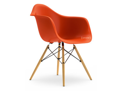 Eames Plastic Armchair RE DAW Rouge (rouge coquelicot)|Sans rembourrage|Sans rembourrage|Version standard - 43 cm|Frêne tons miel