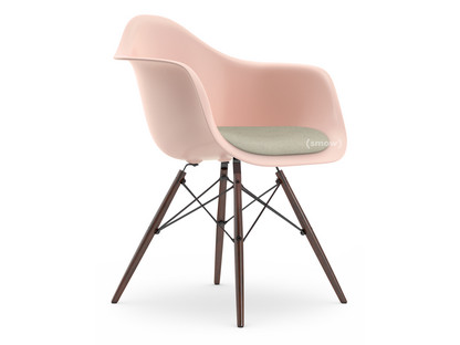 Eames Plastic Armchair RE DAW Rose pâle|Avec coussin d'assise|Gris chaud / ivoire|Version standard - 43 cm|Érable foncé