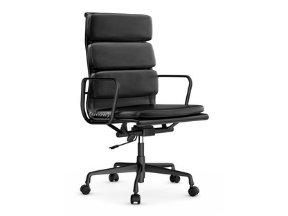 Soft Pad Chair EA 219 Aluminium finition époxy noir foncé|Cuir Premium F nero, Plano nero