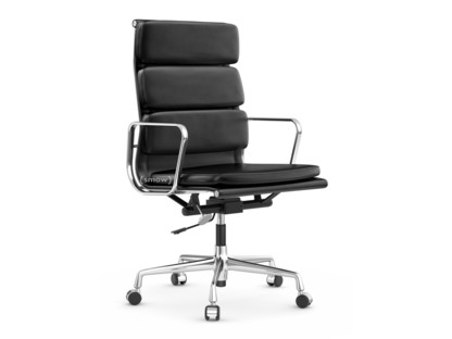 Soft Pad Chair EA 219 Chromé|Cuir Standard nero, Plano nero|Souples pour sols durs