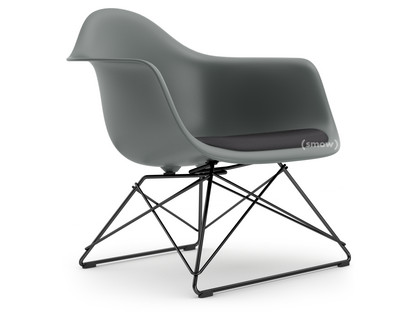 Eames Plastic Armchair RE LAR Gris granit|Coussin d'assise gris foncé|Revêtement basic dark