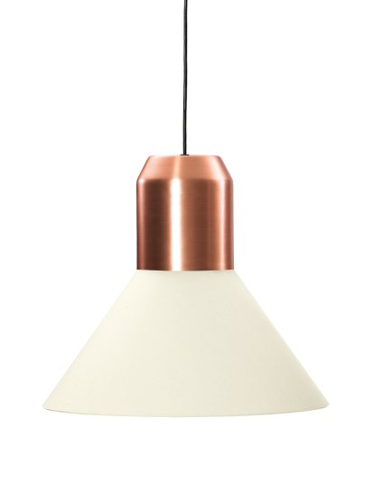 lampe suspendue Bell Light, Cuivre , Étoffe blanche, H 22 x ø 45 cm