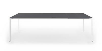 Table extensible Maki, L 189-263 x L 90 cm, Fenix gris London avec bord de même couleur, Aluminium laqué blanc