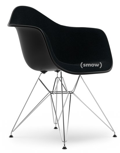 Eames Plastic Armchair RE DAR, Noir profond  , Rembourrage intégral, Nero, Version standard - 43 cm, Chromé