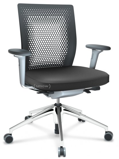 ID Air, Noir basic, Tissu Plano 69 gris foncé, Soft grey, Piétement à 5 branches, aluminium poli, Avec accotoirs 3D, Durs pour tapis