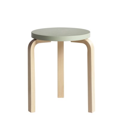 Tabouret 60, Assise laquée vert, pieds bouleau laqué nature