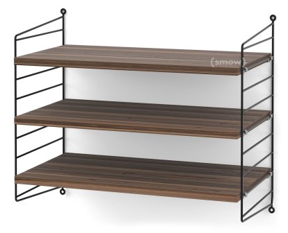 Étagère murale S String, 30 cm, Noir, Placage noyer