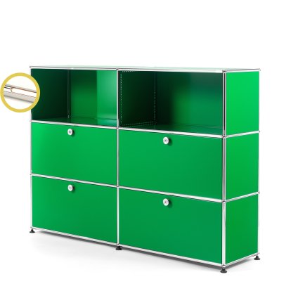 USM Haller E Highboard L avec éclairage du compartiment, Vert USM, Blanche chaude