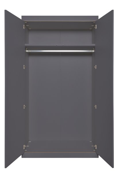 Armoire Flai , Large (216 x 118 x 61 cm), Mélaminé anthracite avec bords bouleau, Configuration 1