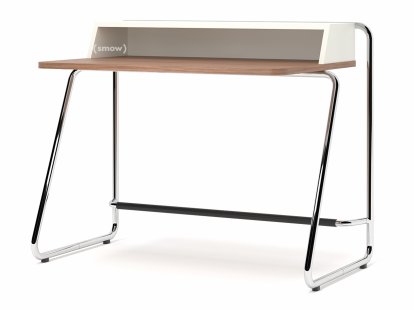 Secrétaire S 1200, Noyer huilé, MDF laqué blanc pur, Chromé