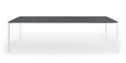 Table extensible Maki, L 209-283 x L 90 cm, Fenix gris London avec bord de même couleur, Aluminium laqué blanc