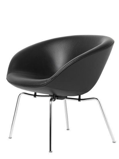 Fauteuil Pot, Chromé, Cuir Aura, Noir