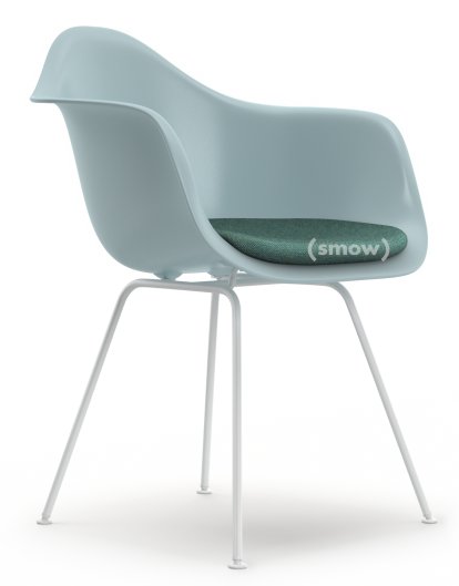 Eames Plastic Armchair RE DAX, Gris bleuté, Avec coussin d'assise, Bleu glacier / ivoire, Version standard - 43 cm, Revêtement blanc