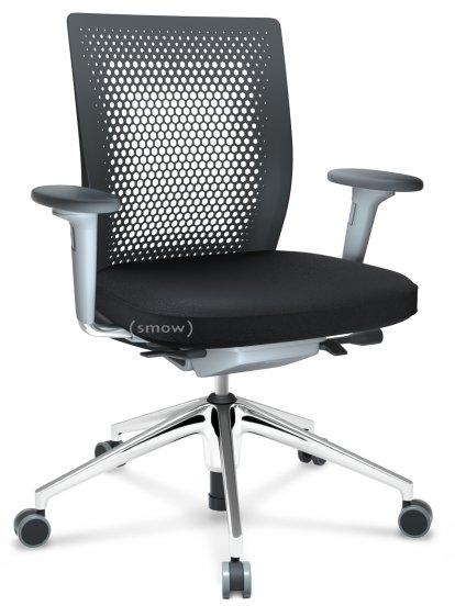 ID Air, Noir basic, Tissu Plano 66 nero, Soft grey, Piétement à 5 branches, aluminium poli, Avec accotoirs 2D, Durs pour tapis