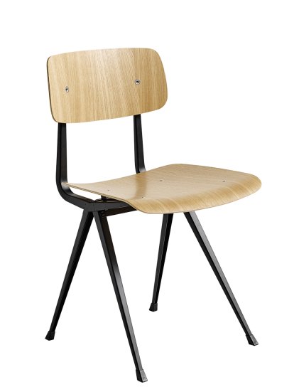 Result Chair, Chêne laqué, Acier thermolaqué noir