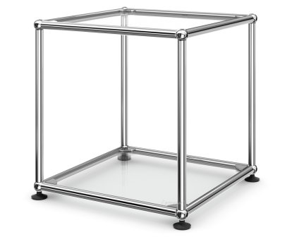 Table d'appoint 35 USM Haller, Panneaux inférieur et supérieur en verre, Verre transparent