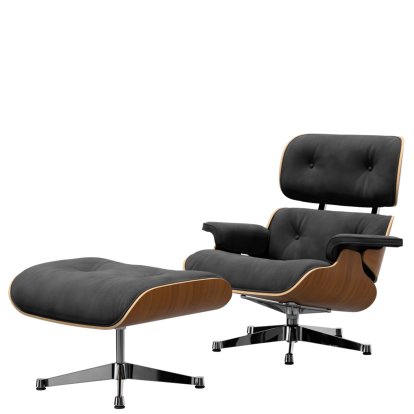 Eames Lounge Chair & Ottoman Calma, Noyer naturel, Calma, gris foncé, 84 cm - Hauteur originale de 1956, Aluminium poli