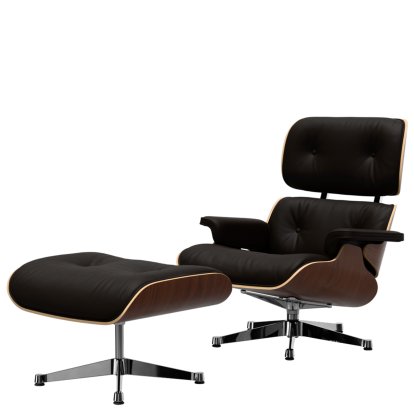 Eames Lounge Chair & Ottoman, Noyer foncé, Cuir Premium F chocolate, 89 cm, Aluminium poli