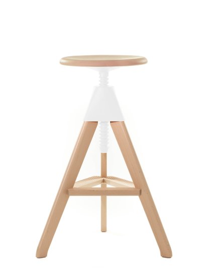 Tabouret Tom & Jerry - The Wild Bunch, Tom - h 70-86 cm, Hêtre naturel - blanc