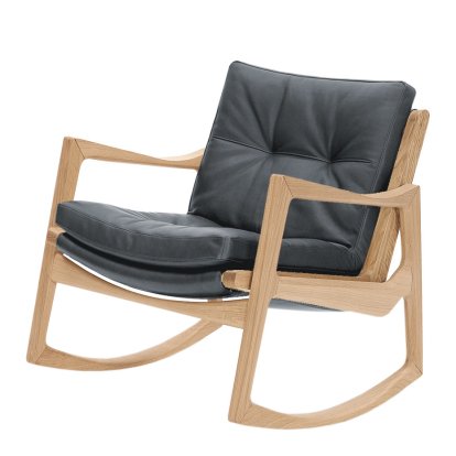 Euvira Rocking Chair Soft, Chêne naturel, Cuir Classic gris