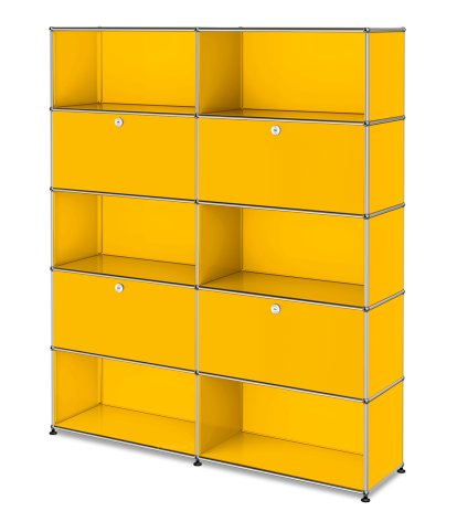 Étagère à dossiers L USM Haller, personnalisable, Jaune or RAL 1004, Avec 2 portes abattantes, Ouvert, Avec 2 portes abattantes, Ouvert