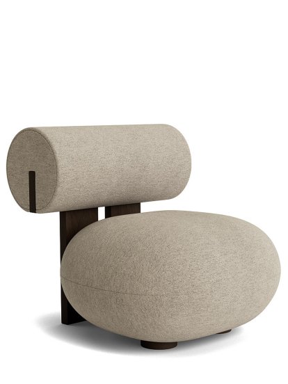 Fauteuil Lounge Hippo, Laine Bouclé sable, Chêne fumé foncé