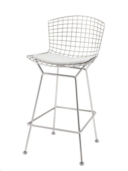 Chaise de bar Bertoia, Avec coussin, Satiné chromé, Ivory (Tonus 100)