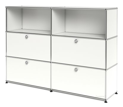 Meuble haut Highboard L USM Haller, personnalisable, Blanc pur RAL 9010, Ouvert, Avec 2 portes abattantes, Avec 2 portes abattantes