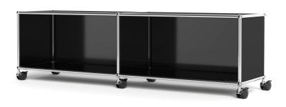 Meuble bas Lowboard TV/Hi-Fi USM Haller, personnalisable, Noir graphite RAL 9011, Ouvert, Sans passe-câbles