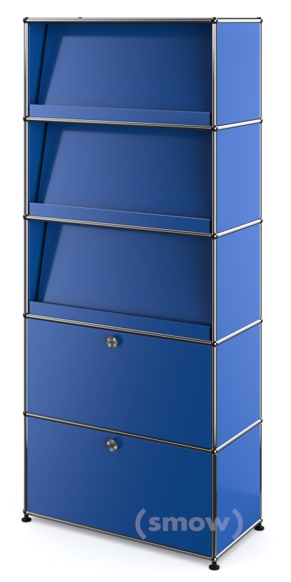 Étagère USM Haller avec 3 présentoirs inclinés, Bleu gentiane RAL 5010
