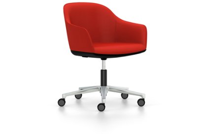 Softshell Chair avec piètement à 5 branches, Aluminium poli, Plano, Rouge coquelicot, Durs pour tapis