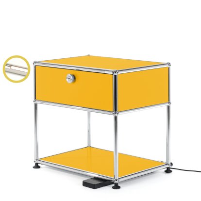 Table de chevet USM Haller E avec variateur de lumière, Jaune or RAL 1004