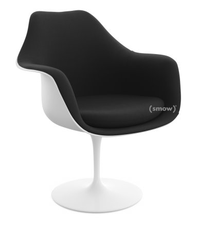 Fauteuil Tulipe Saarinen, Rotatif, Coque et coussin d'assise rembourré, Blanc, Noir (Tonus 128)