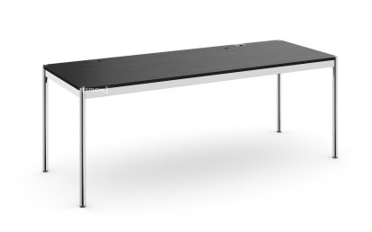 Table USM Haller Plus, 200 x 75 cm, 06-Plaqué chêne laqué noir, Plateau coulissant à droite