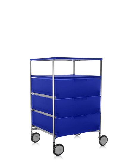 Caisson Mobil, 3 tiroirs - 1 compartiment, Opalin, Bleu cobalt