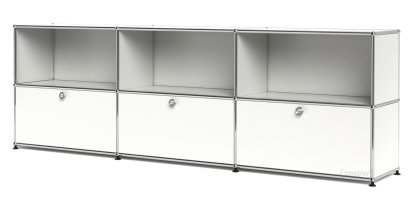 Meuble mixte Sideboard XL USM Haller, personnalisable, Blanc pur RAL 9010, Ouvert, Avec 3 portes abattantes
