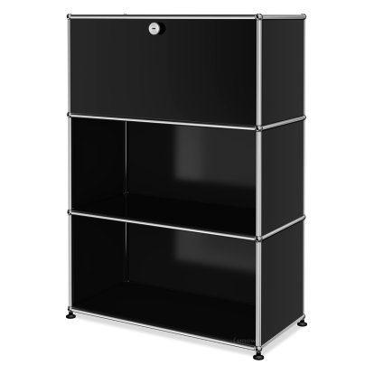 Meuble haut Highboard M USM Haller, personnalisable, Noir graphite RAL 9011, Avec  porte abattante, Ouvert, Ouvert