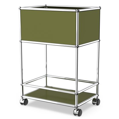 USM Haller meuble de bar type 2, Vert olive RAL 6003, Roulettes souples pour sols durs
