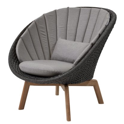 Fauteuil lounge Peacock, Medium flat soft Rope - Dark grey / Teak, Natté - Taupe