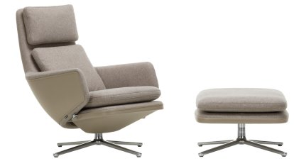 Fauteuil Grand Relax, Avec repose-pieds, Tissu Cosy, fossil / Cuir Forte, sand, Poli, 41,5 cm