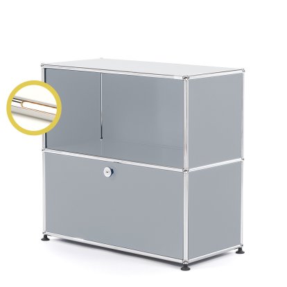 USM Haller E Sideboard M avec éclairage du compartiment, Argent mat USM, Blanche chaude